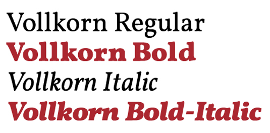 A serif font sample for he font Vollkorn
